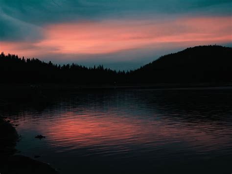 Download Mobile Wallpaper Dark Lake Evening Sunset Trees Horizon