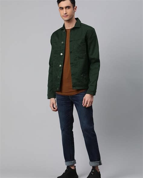 Buy Mens Green Denim Jacket For Men Green Online At Bewakoof