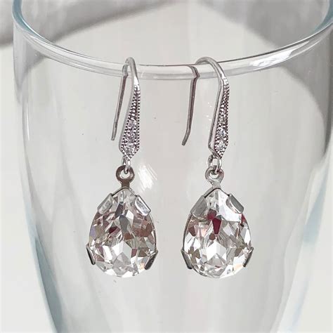 Silver Swarovski Crystal Drop Earrings Wedding Jewellery Etsy Norway