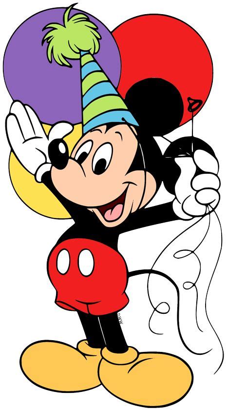 Mickey Mouse Wearing A Party Hat And Holding Balloons