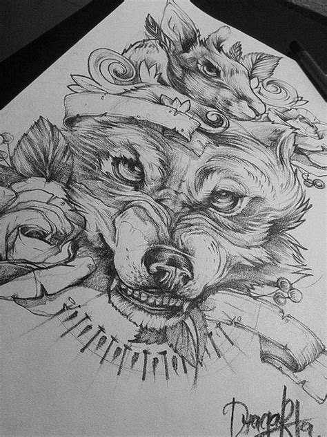 By using simple geometric lines, you too can rock a young wolf tattoo which represents youthfulness and innocence. Sick wolf drawing with some roses around. #tattoo #tattoos ...
