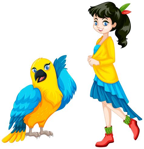 Cute Teenage Girl And Parrot Bird 446624 Vector Art At Vecteezy