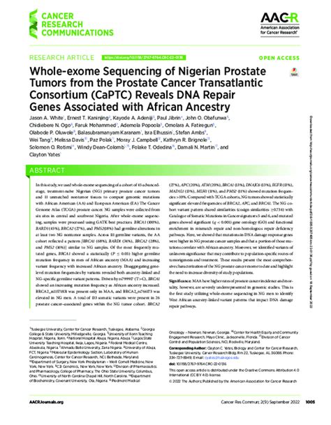 Pdf Whole Exome Sequencing Of Nigerian Prostate Tumors From The Prostate Cancer Transatlantic