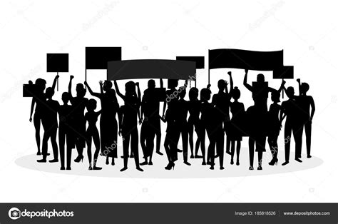 Silhouette Black Protesting Crowd Vector Stock Vector Image By