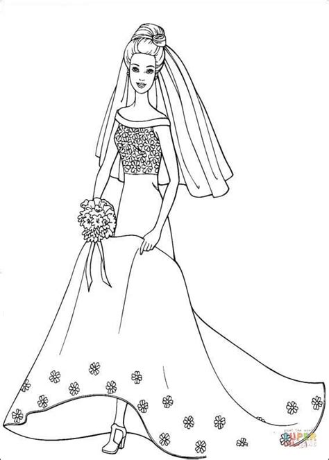 Gambar Barbie Wedding Dress Coloring Page Free Printable Pages Click
