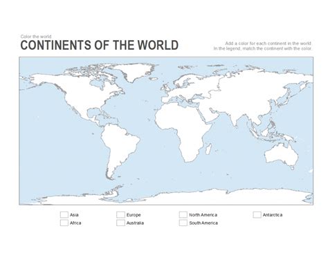 Big Coloring Page Of The Continents Printable Blank World Outline