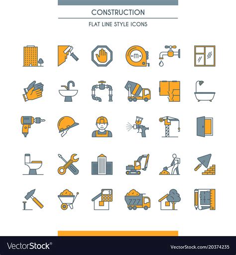Flat Line Design Construction Icons Royalty Free Vector