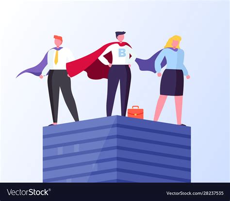 Business Heroes Man And Woman Standing On Top Vector Image