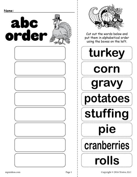 Free Thanksgiving Themed Alphabetical Order Worksheet Supplyme