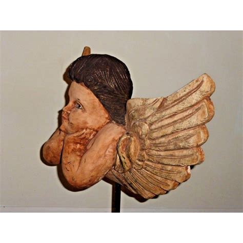 Vintage Hand Carved Cherub Angel With Wings Figurine On Stand Chairish