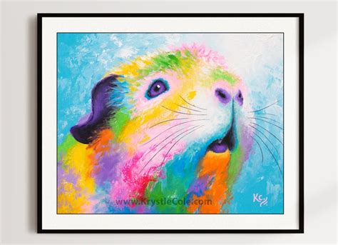 Guinea Pig Art Print On Paper Or Canvas Of Rainbow Pop Etsy