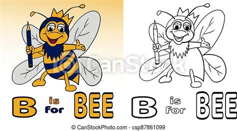 B For Bee Alphabet Coloring Book Vector Canstock