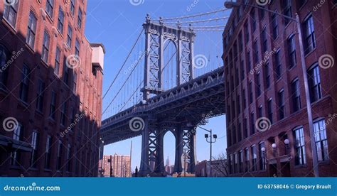 The Iconic Manhattan Bridge Viewed From Dumbo Brooklyn Stock Photo