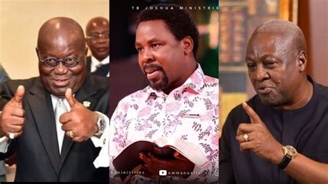 Prophet tb joshua na very popular nigerian preacher, televangelist, and founder of di synagogue church of all nations scoan. Prophet TB Joshua predicts the winner of Ghana's Election 2020 | AirnewsOnline