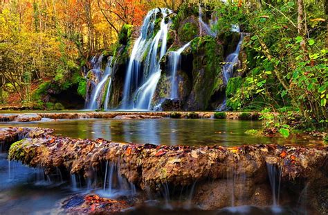 Autumn Waterfall Forest Rocks Fall Autumn Lovely Colors Bonito