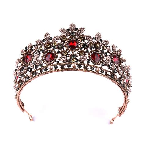 baroque bridal crowns pearls red rhinestone princess vintage tiaras for women glitzy wedding