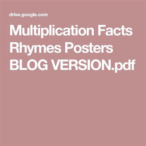 Multiplication Facts Rhymes Posters Blog Versionpdf Multiplication
