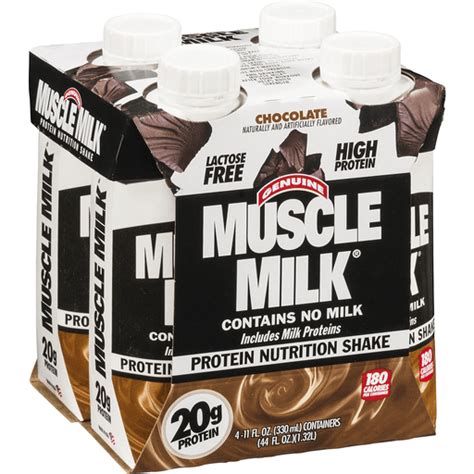 muscle milk genuine non dairy protein shake chocolate artificially flavored 11 fl oz 4 count