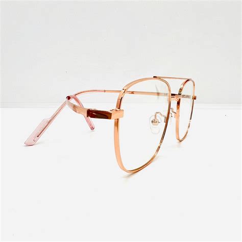 Pinkgold I Vintage Eyeglasses Frame Square Metal Light Cut The Optical Lens With High Quality