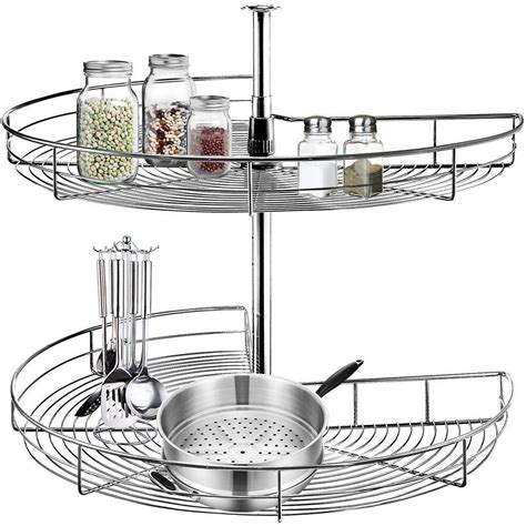 VEVOR Kidney Chrome Lazy Susan 24 In Diameter 360 Rotating 2 Shelf Carbon Steel Blind Corner