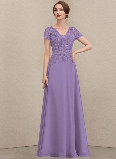 US 155 00 A Line V Neck Floor Length Chiffon Lace Mother Of The