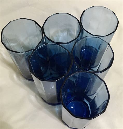 anchor hocking cobalt blue essex pattern 10 panel tumblers set of six ice tea glass