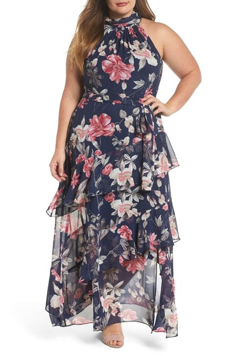 Eliza J Halter Neck Chiffon Gown Plus Size Maxi Dresses Popsugar