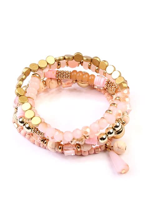 Multi Beaded Stretch Bracelet Set Riah Fashion