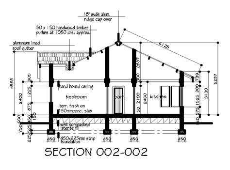 A Section View Of 10x15m House Plan Is Given In This Autocad Drawing