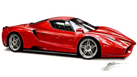 Leer bliksem mcqueen van cars tekenen. Realistic Car Drawing - Ferrari Enzo - Time Lapse - YouTube