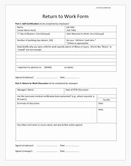 Return To Work Note Template Best Of Return To Work Form Templates For