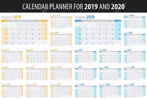 Set De Planificadores De Calendario 2019 Y 2020 Años En Limpio Estilo