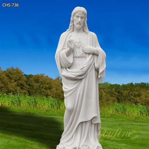 Life Size Sacred Heart Of Jesus Christ Statue White Marble Sculpture