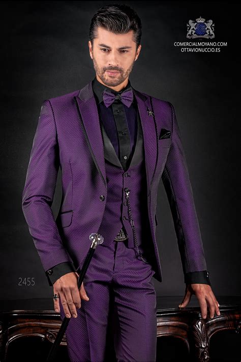 See more ideas about tuxedo wedding, wedding invitations, tuxedo for men. Gothic rock fashion purple Italian groom suit Ottavio ...