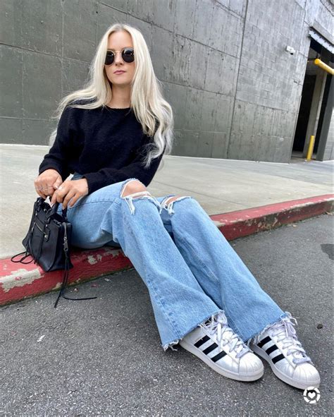Wide Leg Zara Denim And Black Sweater With Adidas Sneakers Adidas