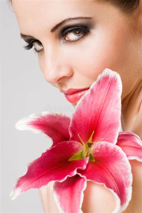Beauty Shot Of Gorgeous Brunette With Flower Stock Image Image Of
