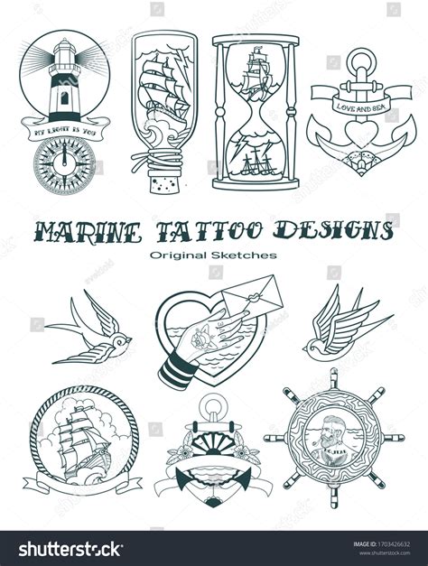 Marine Traditional Tattoo Designs Swallows Sailor Stock Vector Royalty