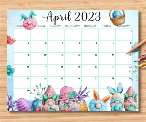Editable April 2023 Calendar Happy Easter Day With Cute Etsy Happy