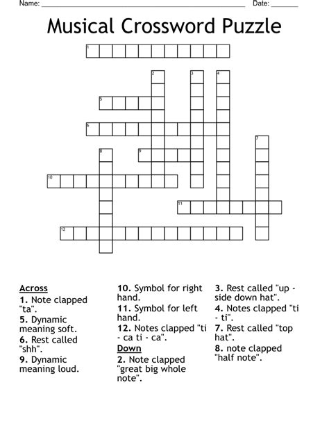 Musical Crossword Puzzle Wordmint
