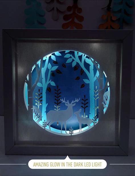 3d Paper Art, Deer in the wood | led light box 3d picture | gift for