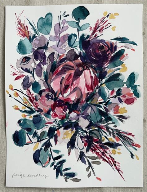Bright Bouquet Original Watercolor Painting Paige Lindsey Design