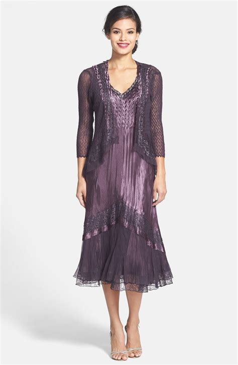 Komarov Lace Trim Charmeuse And Chiffon Dress With Jacket Nordstrom