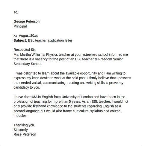 Esl Teacher Cover Letter Samples Copywriterbrandingx