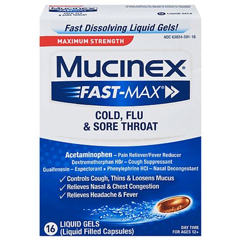 Mucinex Fast Max Day Time Maximum Strength Cold Flu And Sore Throat 16