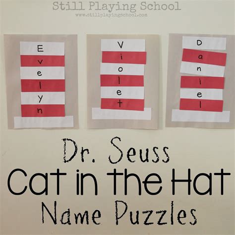 Dr Seuss Cat In The Hat Name Puzzle Craft Crafts For Kids Cats In