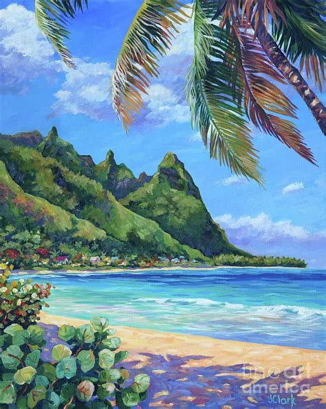 Kauai Painting Swaying Palm On Makua Beach By John Clark Beach Art