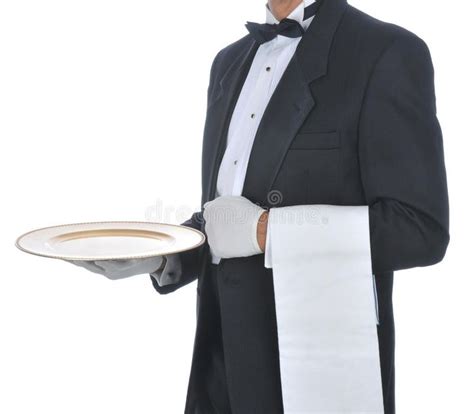 Waiter With Tray Waiter In Tuxedo Holding A Serving Tray In One Hand