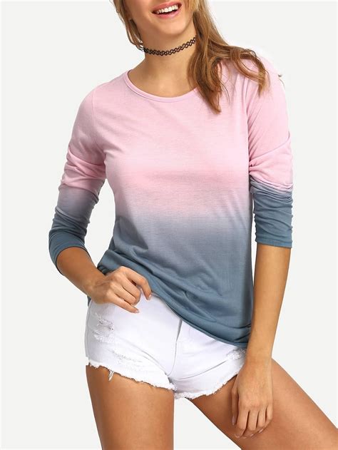 Ombre Long Sleeve T Shirt Emmacloth Women Fast Fashion Online