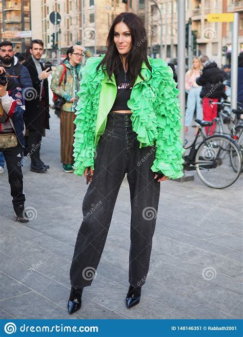 milan italy 20 february 2019 paola turani street style outfit editorial photo image of