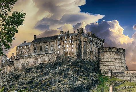 Hd Wallpaper Gray Castle On Hill Under White Clouds Monument